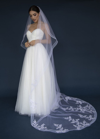 Elena Designs Wedding Veil Style E1300L - Horsehair edge veil adorned with lace appliques with stones