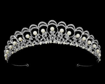 Bella Mera Studio Tiara - Tiara with Rhinestones & Pearls - 1.25"H 