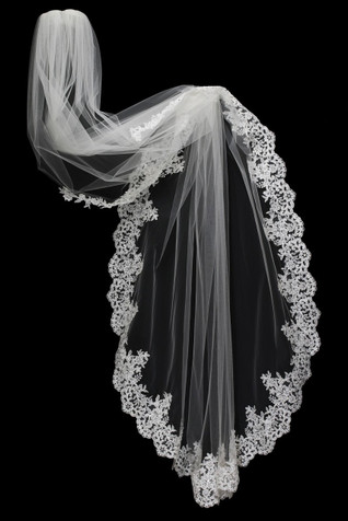 Bella Mera Studio - Vienna Cathedral Beaded Lace Veil - Scallop Edge (108"L)  Bella Mera Studio - Vienna Cathedral Beaded Lace Veil - Scallop Edge (108"L)