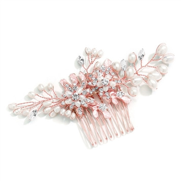 Rose Gold Freshwater Pearl Wedding Hair Comb with Crystal Leaves
4168HC-RG
