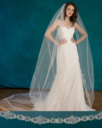 Marionat Bridal Veils 3820 - 36” Ivory beaded edge with pearls and  rhinestones - The Bridal Veil Company