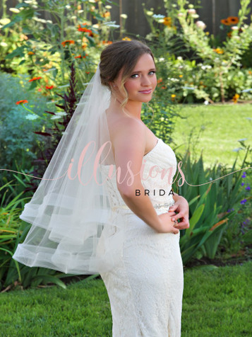 Twigs & Honey Bridal Cathedral Veil with Organza Trim - Organza Edge Veil with Blusher, Chapel Length - Style #2360 Chapel (90)