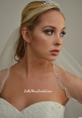 Ansonia Bridal Veil Style 739S - One Tier Heavy Beaded Edge Veil With Bugle  Beads, Marquis Stones and Pearls - QUICK SHIP
