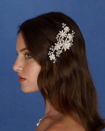 Marionat 8992 Flower clip with glitter flowers, rhinestones and pearls