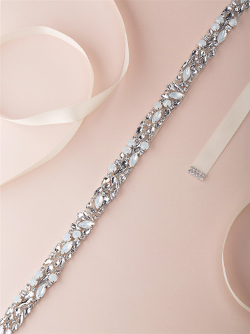 Mariell Rose Gold Bridal Belt with Crystals & Rhinestones on Ivory Ribbon  4609BT-I-RG