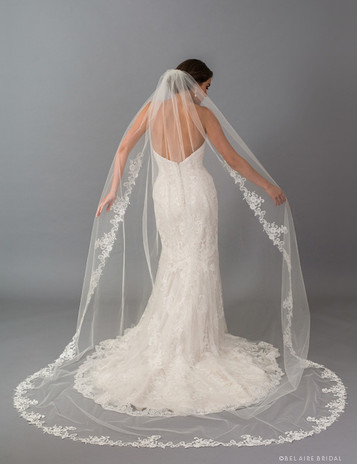 Cathedral Wedding Veil with Beaded Lace Envogue V2098C