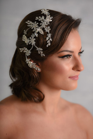 Maritza Bridal Headpiece 1062 - Ivory Brushed Metal Leaves With Crystals, Side Headpiece On A Clip