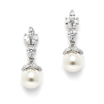 CZ Marquis Trio Earrings with Pearl Drop 304E
