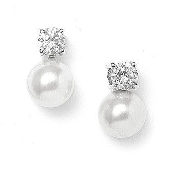 Pearl & CZ Solitaire Bridal Earrings 412E