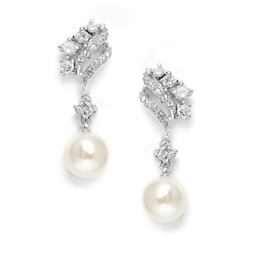 Cubic Zirconia Wedding Earrings with Cream Pearls 705E