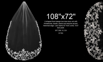 108 Inches Long - Two Toned Lace with Rhinestones, Sequins, Pearls and Beads