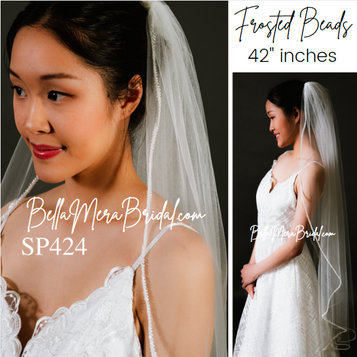 Bel Aire Bridal Veil V7501 - 1-tier fingertip veil with crystals and  champagne pearls