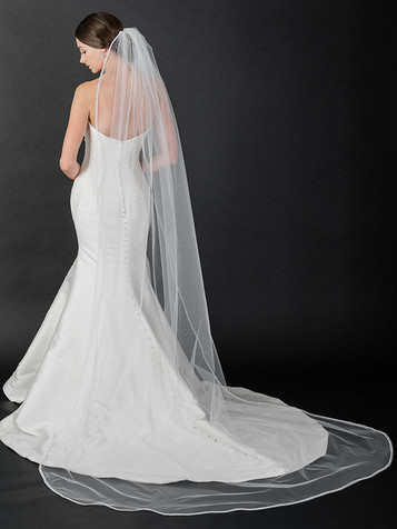 Bel Aire Wedding Veils V7415C - 2-tier foldover veil (elbow + cathedral)  with folded ribbon edge.