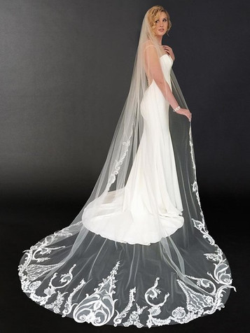 Bel Aire Bridal Veils V7034CX - Cathedral - 22 Rolled Edge w/Alecon Lace  up the sides - 108 inches Long