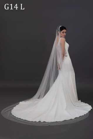 Erma Kelly Scalloped Edge Beaded Veil - Shop Bridal Veils | Dareth Colburn Cathedral - 108 Inches / Ivory