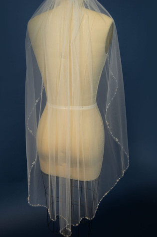 Ansonia Bridal Veil Style 739S - One Tier Heavy Beaded Edge Veil With Bugle  Beads, Marquis Stones and Pearls - QUICK SHIP