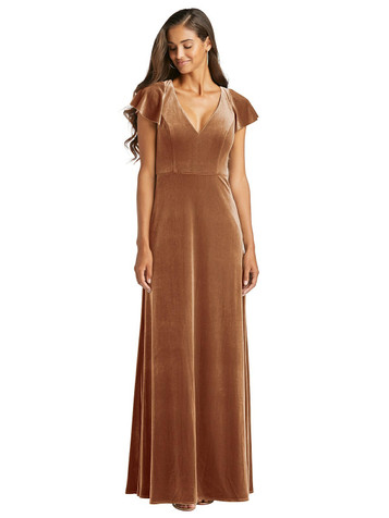 Flutter Sleeve Velvet Maxi Dress with 