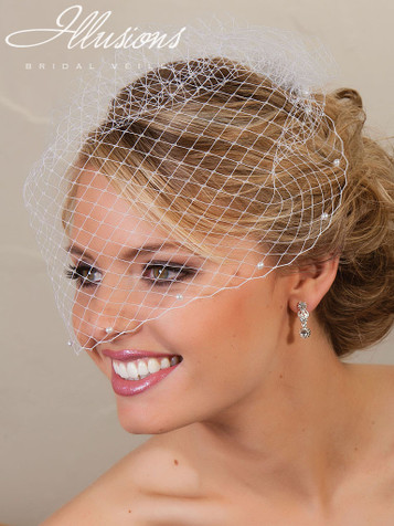 Nestina Accessories Drop Veil with Birdcage Design Tulle, Soft Bridal Veil, Blusher Veil, Circle Veil - Poeme Style 21035 30 (blusher) x 80 Train