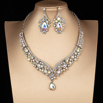 Elegant Crystal A/B Bridal Jewelry Set - Necklace and Earrings