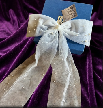  Bel Aire Bridal 2287 Tulle Scattered Pearl Bow on Clip - Quick Ship Ivory 