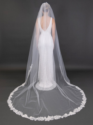 Marii Scattered Flowers & Crystals 108 x 90 Ivory Cathedral Veil | NY Gift Boutique