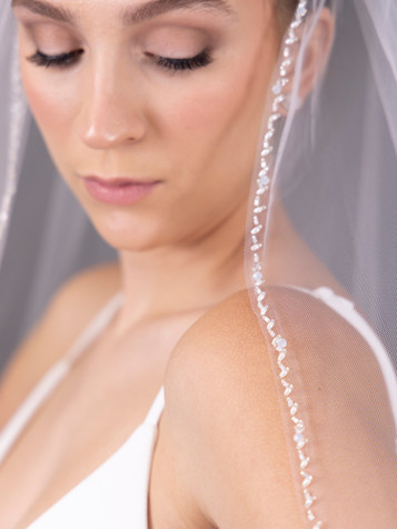 Mariell Stunning Ivory Waltz Length Cut Edge Bridal Veil with Floral Lace  Appliques 4680V-I-60 - 60 Inches Long