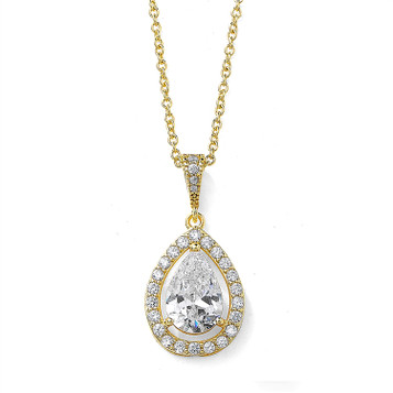 Mariell Couture Gold Cubic Zirconia Framed Pear-Shaped Bridal Necklace in Gold 4575N-G