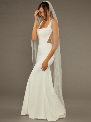 En Vogue Bridal Chapel Bridal Veil V2090CP -Clear beaded, crystal & sequined edge 