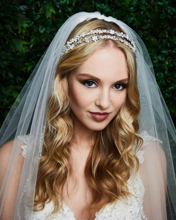 Marionat 9248 Double Row Rhinestone Band With Pearls And Metal Flowers