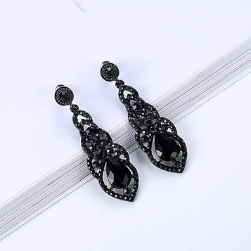 Bella Mera Studio Modern Black Rhinestone Earrings (2.3L)
