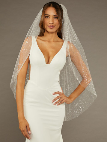 En Vogue Bridal Veil V2489SF - Glitter/Sequined Tulle Veil with Cut Edge