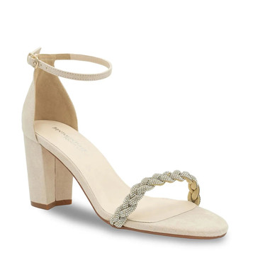 Whitney Beige Imitation Suede Block Heel Sandals With Braided Strap