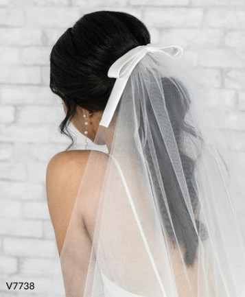 Bel Aire Bridal style V7738 - Satin Bow Veil - Ivory Quick Ship 