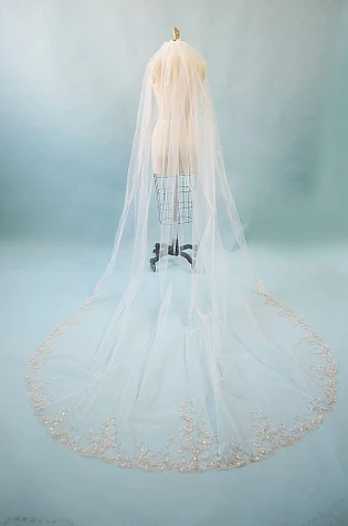Elena Designs Beaded Cathedral Bridal Veil E1331L - Heavy Beaded - Quick Ship Ivory