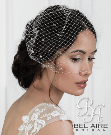 Bel Aire Bridal 1761 French Net Face Veil with Crystals - Quick Ship Ivory 