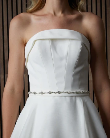 Marionat Bridal Belt 1126 - Rhinestone belt with satin ribbon ties - Ivory