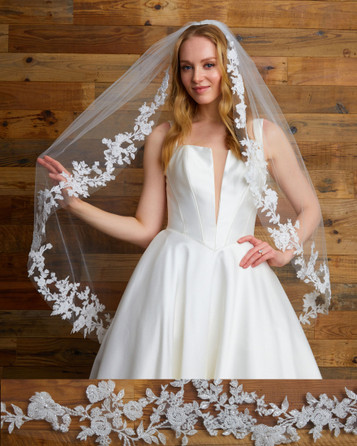  Marionat Bridal Veil 6263F - Beaded floral lace