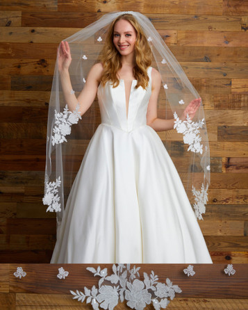 Marionat Bridal Veil 6237 - Beaded lace appliques