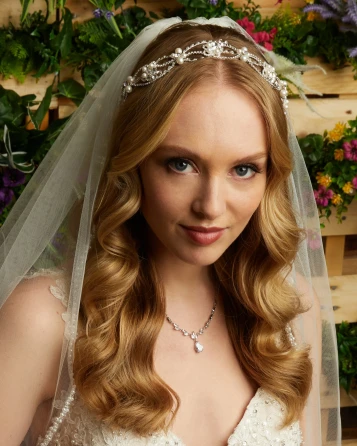 Marionat Bridal 9361 Wide rhinestone band with matte pearls