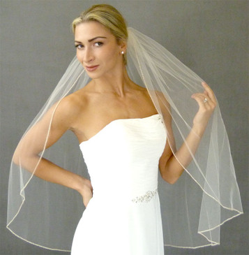 LC Bridal  V2319-450  Rows of sparkling seed beads along entire veil edge; 36"