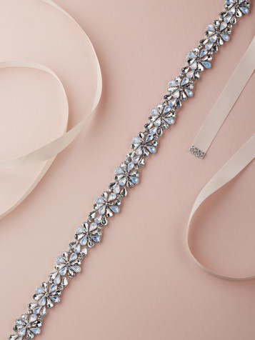 Opal and Clear Crystal Bridal Belt with Pear Shaped Clusters - Ivory Ribbon
4660BT-I-OP-S