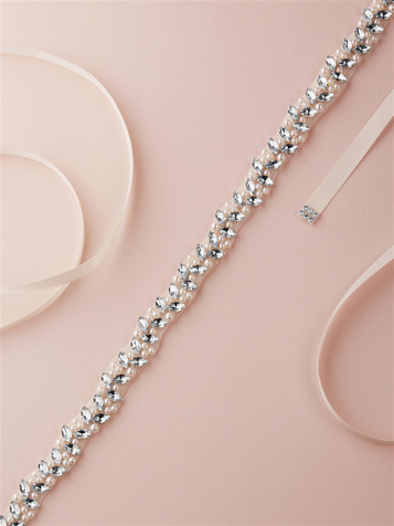 Floating Pearls and Marquis Crystals Wedding Belt on Ivory Ribbon
4661BT-I-CR-S