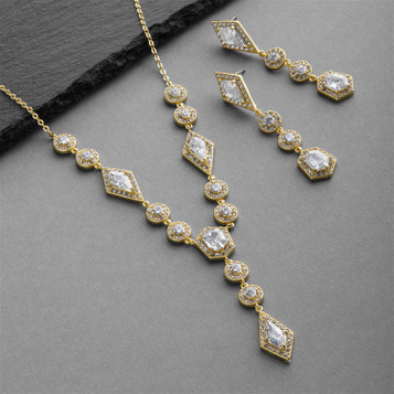 Noble Cut Cubic Zirconia Bridal Necklace & Earrings Set
3696S-G