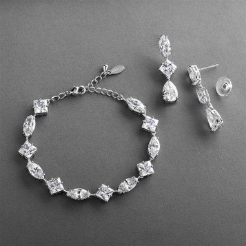 Mariell Bridal  Cubic Zirconia Multi-Shape Bridal Bracelet and Earrings Set in Rhodium
4588BS-S