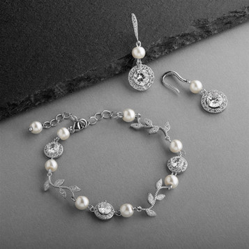 Ivory Pearl and CZ Vine Bridal Bracelet and Earrings Set
4589BS-I-S