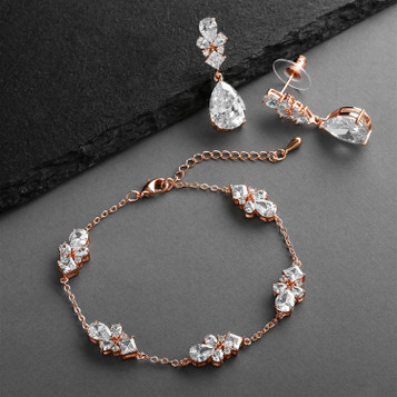 CZ Multi-Shape 14K Rose Gold Bracelet and Earrings Set with Adjustable Chain
4592BS-RG
