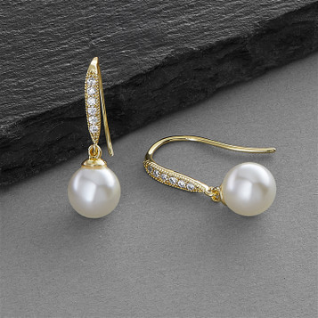 Vintage Micro Pave CZ French Wire Bridal Earrings with Ivory Pearl Drops
4561E-I-G