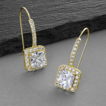 Radiant Cut Gold Cubic Zirconia Drop Bridal or Bridesmaids Earrings
3609E-G