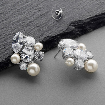 Hand-Crafted Cubic Zirconia and Mixed Ivory Pearl Cluster Wedding Earrings
4638E-I-S
