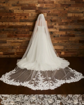 Marionat Bridal Veils 3929SC Sequin veil with 3D flowers - 130L